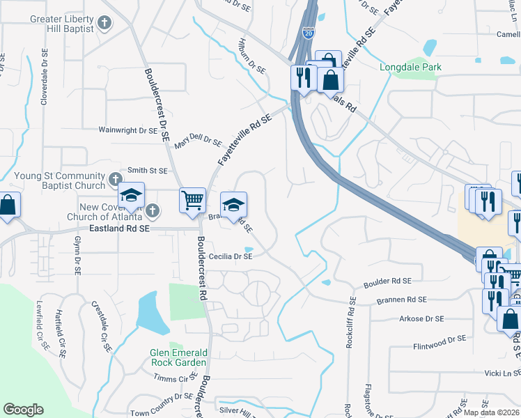 map of restaurants, bars, coffee shops, grocery stores, and more near 1680 Cecilia Drive Southeast in Atlanta