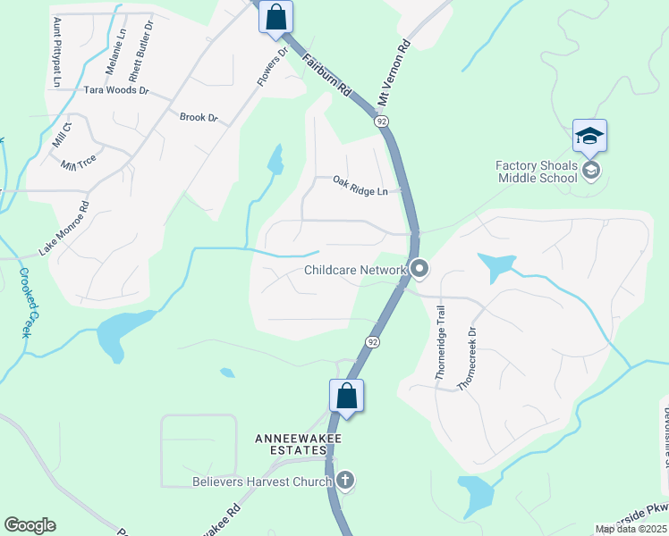 map of restaurants, bars, coffee shops, grocery stores, and more near 2608 Plantation Way in Douglasville