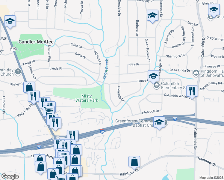 map of restaurants, bars, coffee shops, grocery stores, and more near 2355 Glendale Drive in Decatur