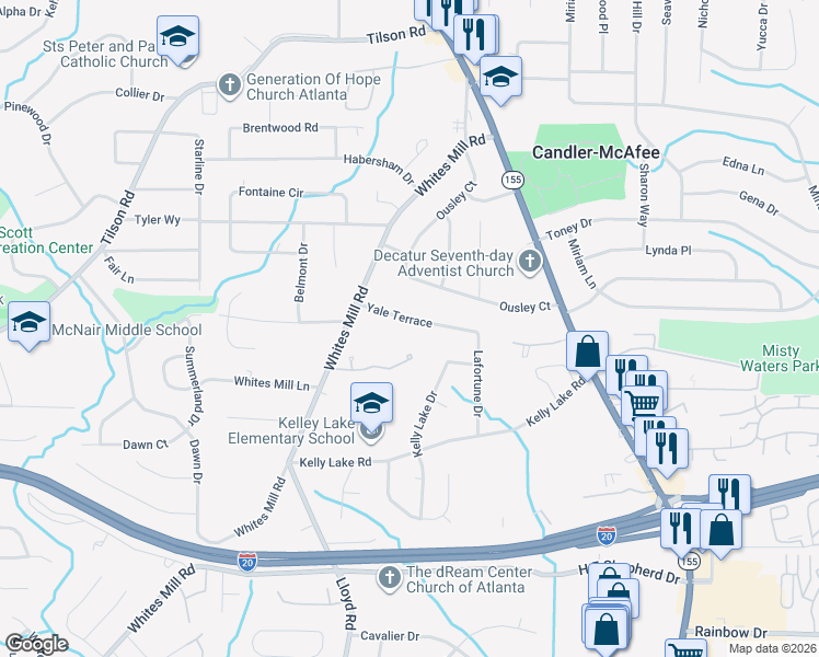 map of restaurants, bars, coffee shops, grocery stores, and more near 2633 Yale Terrace in Decatur