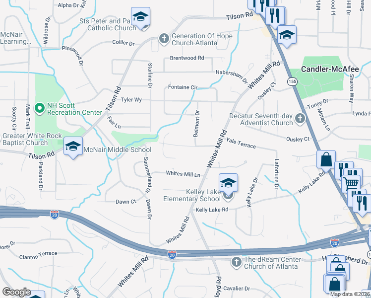 map of restaurants, bars, coffee shops, grocery stores, and more near 2507 Brentford Place in Decatur