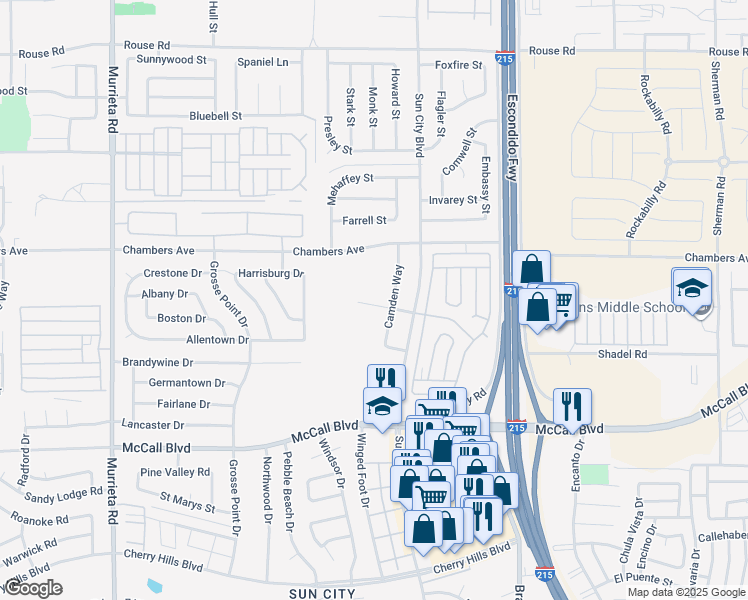 map of restaurants, bars, coffee shops, grocery stores, and more near 26646 Amhurst Court in Menifee