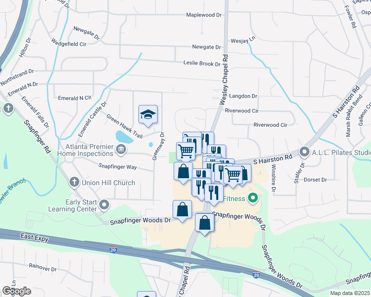 map of restaurants, bars, coffee shops, grocery stores, and more near 4211 Wingfoot Court in Decatur