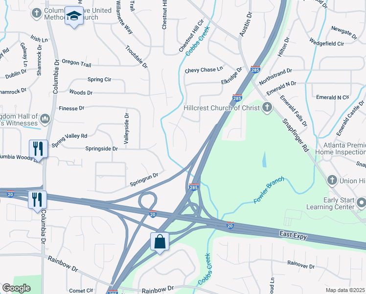 map of restaurants, bars, coffee shops, grocery stores, and more near 2343 Maryland Court in Decatur