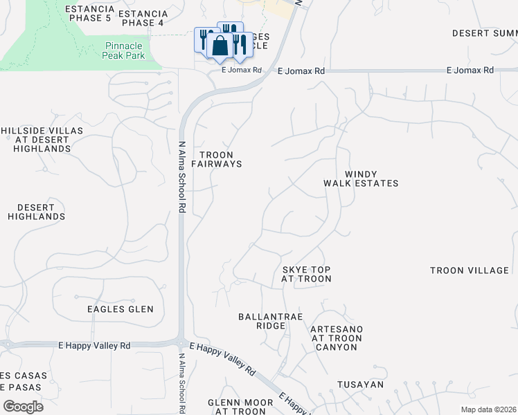 map of restaurants, bars, coffee shops, grocery stores, and more near 10624 E Yearling Dr in Scottsdale