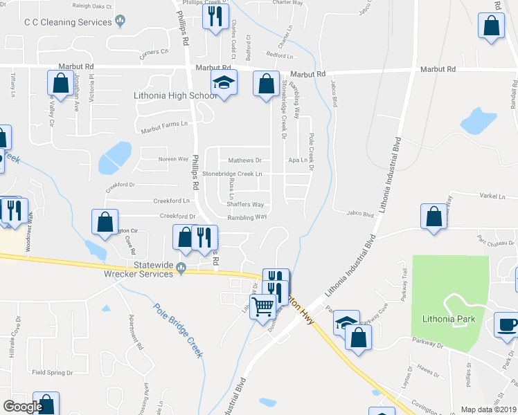 map of restaurants, bars, coffee shops, grocery stores, and more near 6633 Shaffers Way in Lithonia