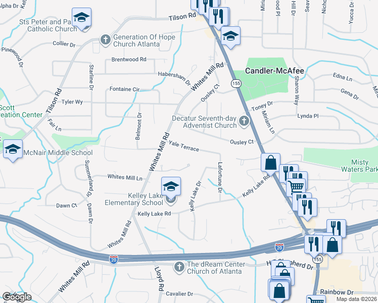 map of restaurants, bars, coffee shops, grocery stores, and more near 2633 Yale Terrace in Decatur
