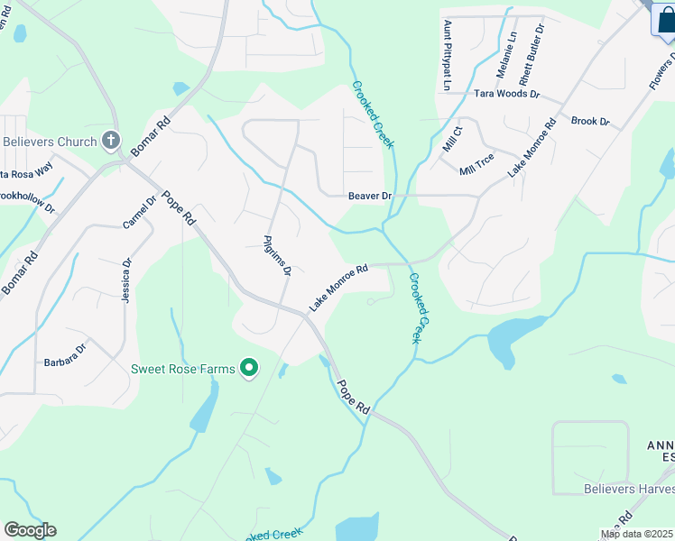 map of restaurants, bars, coffee shops, grocery stores, and more near 3153 Lake Monroe Road in Douglasville