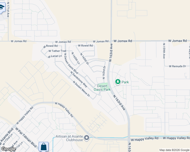 map of restaurants, bars, coffee shops, grocery stores, and more near 16448 West Honeysuckle Drive in Surprise
