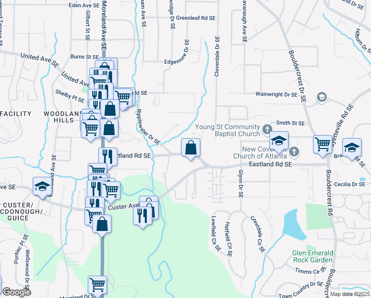 map of restaurants, bars, coffee shops, grocery stores, and more near 1145 Verandah Lane Southeast in Atlanta
