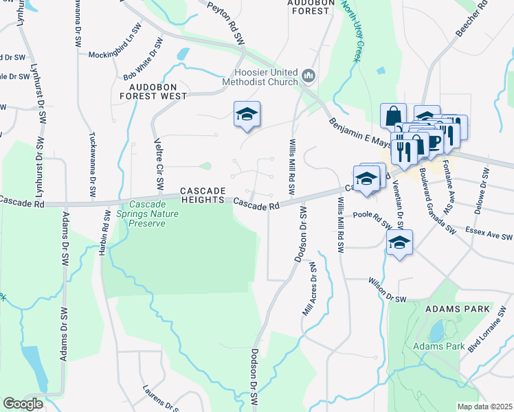 map of restaurants, bars, coffee shops, grocery stores, and more near 2641 Cascade Road Southwest in Atlanta