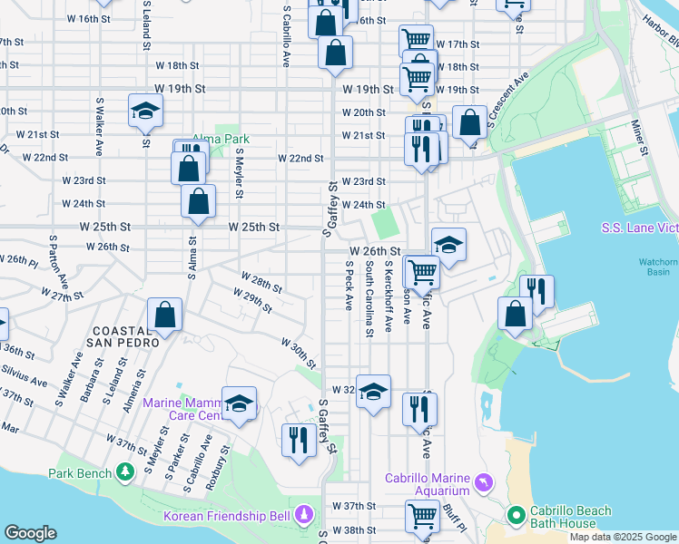 map of restaurants, bars, coffee shops, grocery stores, and more near 2624 South Peck Avenue in Los Angeles