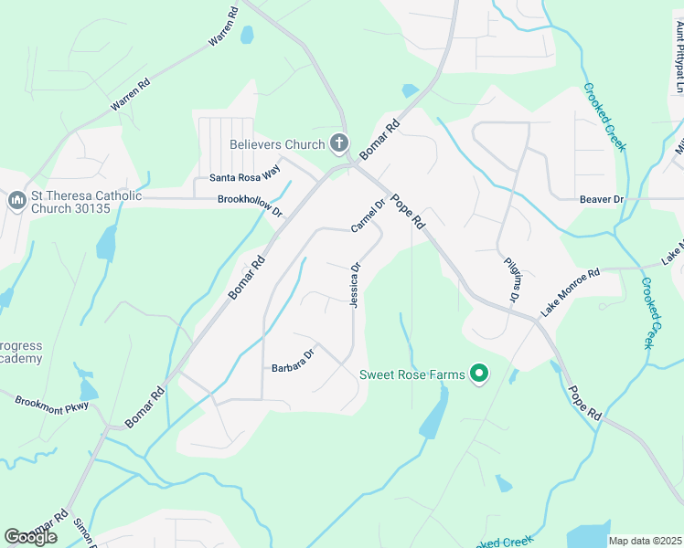 map of restaurants, bars, coffee shops, grocery stores, and more near 3563 Brenda Court in Douglasville