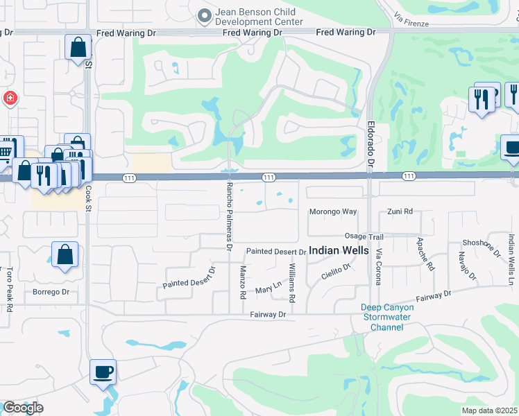 map of restaurants, bars, coffee shops, grocery stores, and more near 75592 Camino De Plata North in Indian Wells