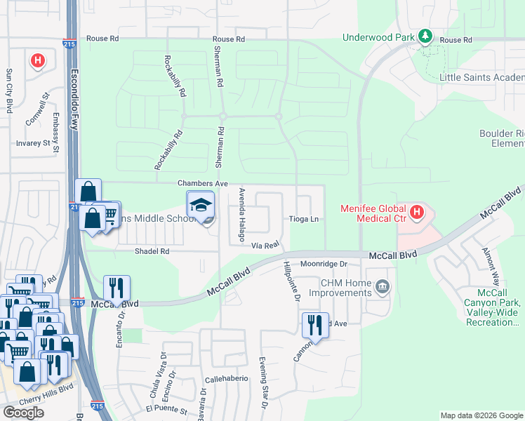 map of restaurants, bars, coffee shops, grocery stores, and more near 27548 Camino Bella in Menifee