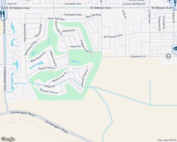 map of restaurants, bars, coffee shops, grocery stores, and more near 1750 Almond Tree Street in Hemet
