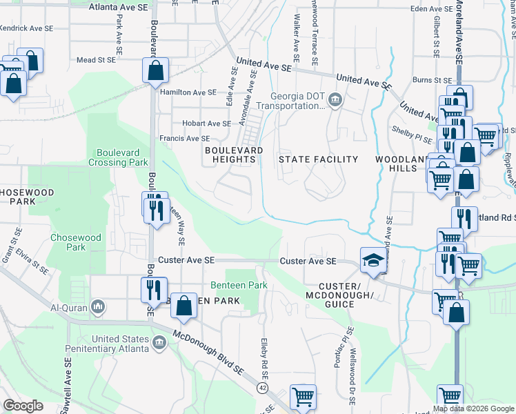 map of restaurants, bars, coffee shops, grocery stores, and more near 902 Teton Avenue Southeast in Atlanta