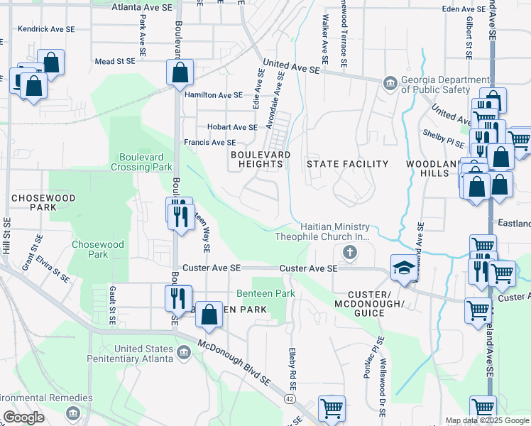 map of restaurants, bars, coffee shops, grocery stores, and more near 1282 Avondale Avenue Southeast in Atlanta
