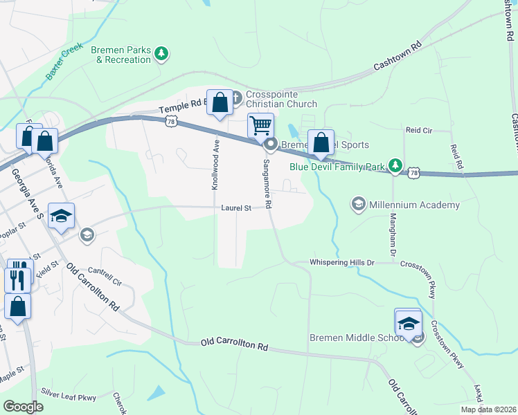 map of restaurants, bars, coffee shops, grocery stores, and more near 910 Laurel Street in Bremen