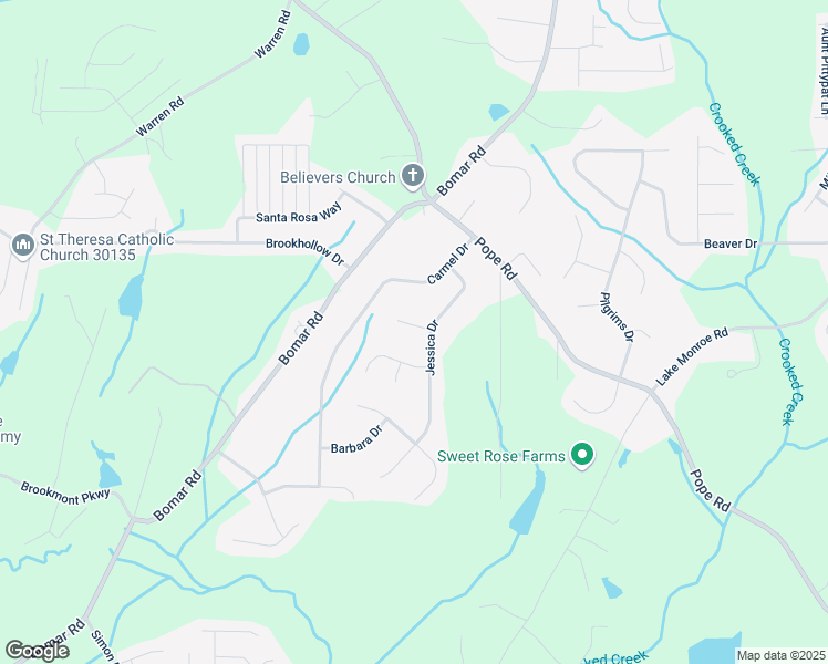 map of restaurants, bars, coffee shops, grocery stores, and more near 3563 Brenda Court in Douglasville