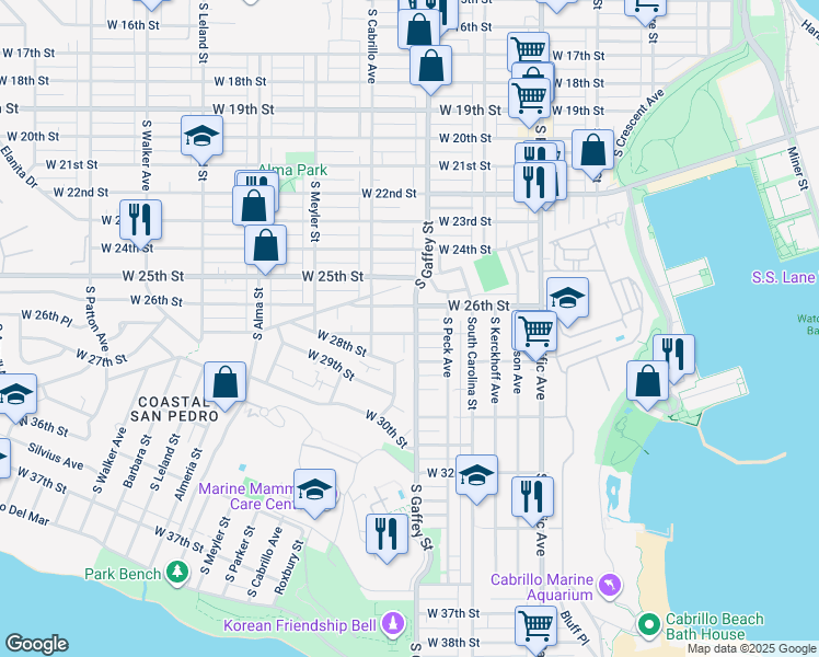 map of restaurants, bars, coffee shops, grocery stores, and more near 760 West 27th Street in Los Angeles