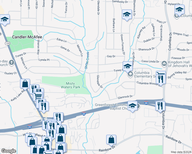 map of restaurants, bars, coffee shops, grocery stores, and more near 2355 Glendale Dr in Decatur