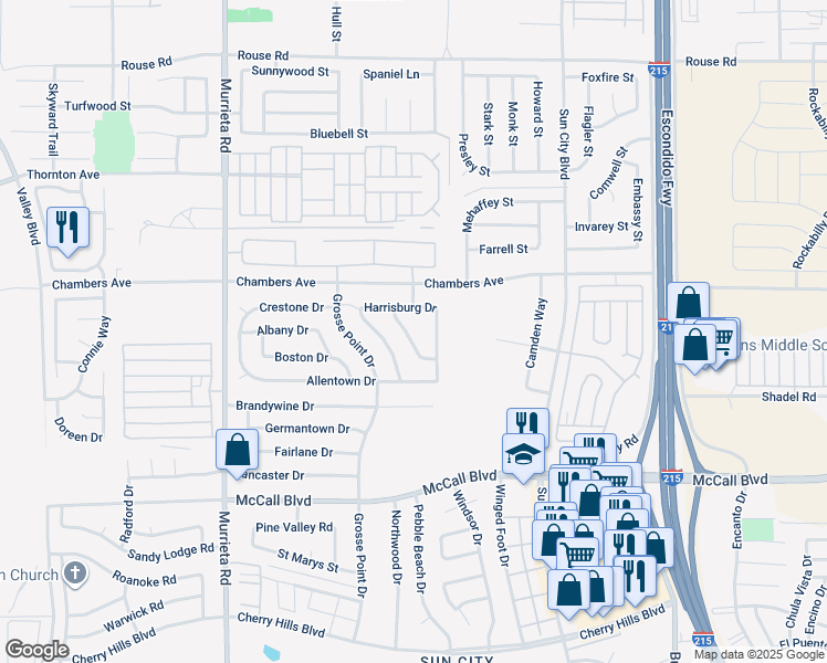 map of restaurants, bars, coffee shops, grocery stores, and more near 27650 Sandtrap Drive in Menifee