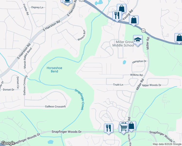 map of restaurants, bars, coffee shops, grocery stores, and more near 4831 Haymarket Trail in Decatur