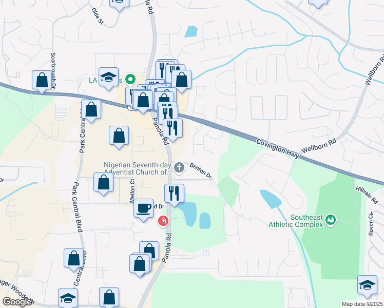 map of restaurants, bars, coffee shops, grocery stores, and more near 2253 Triple Crown Lane in Lithonia