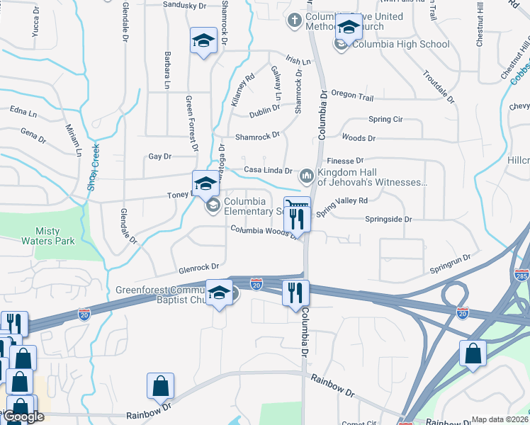 map of restaurants, bars, coffee shops, grocery stores, and more near 3349 Toney Drive in Decatur