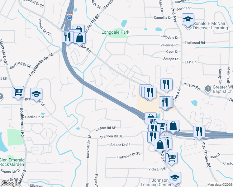 map of restaurants, bars, coffee shops, grocery stores, and more near 2367 Castle Keep Way in Atlanta