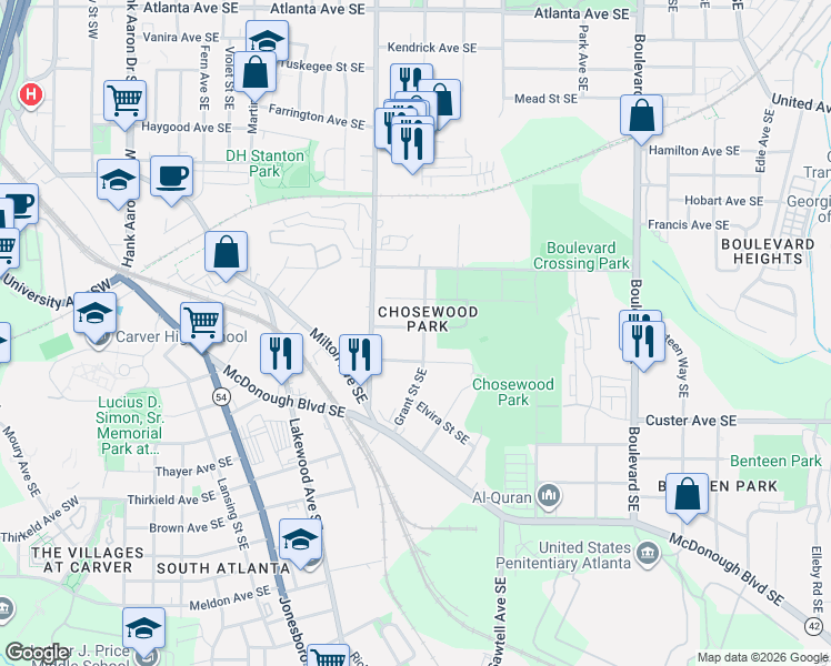map of restaurants, bars, coffee shops, grocery stores, and more near in Atlanta