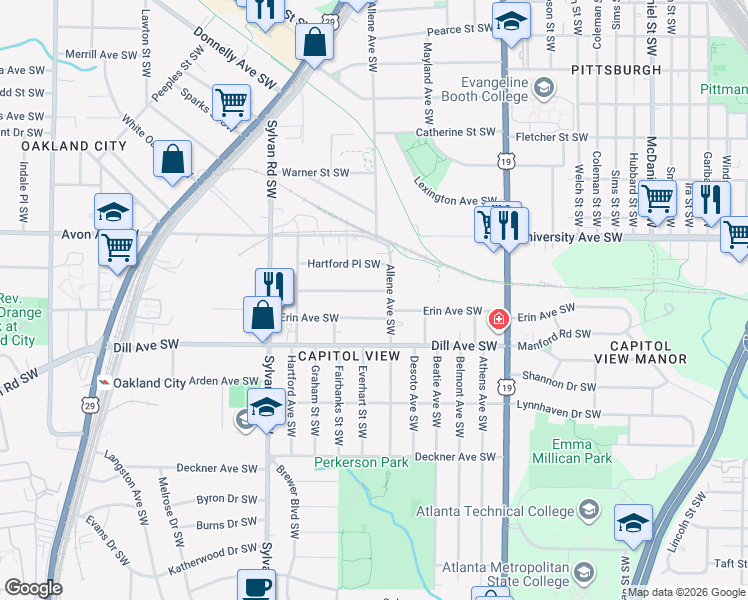 map of restaurants, bars, coffee shops, grocery stores, and more near 778 Beechwood Avenue Southwest in Atlanta