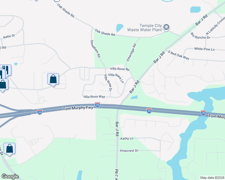 map of restaurants, bars, coffee shops, grocery stores, and more near 100 Villa Rosa Drive in Temple