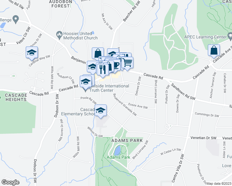 map of restaurants, bars, coffee shops, grocery stores, and more near 2287 Boulevard Granada Southwest in Atlanta