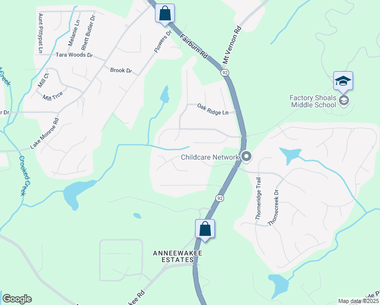 map of restaurants, bars, coffee shops, grocery stores, and more near 2620 Plantation Way in Douglasville