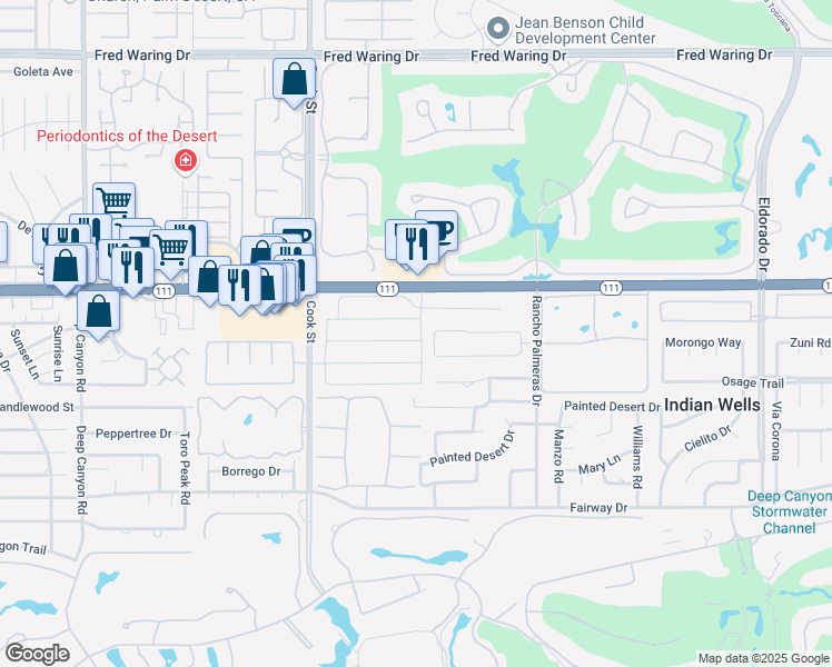 map of restaurants, bars, coffee shops, grocery stores, and more near 75228 Hancock Place in Indian Wells
