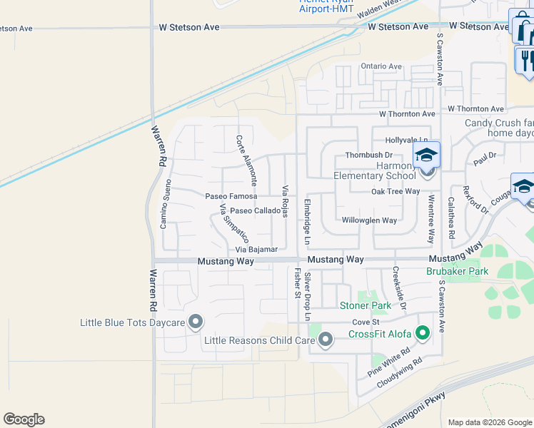 map of restaurants, bars, coffee shops, grocery stores, and more near 1595 Camino Cresta in Hemet