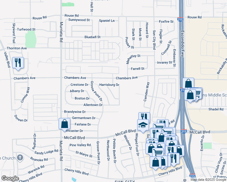 map of restaurants, bars, coffee shops, grocery stores, and more near 27650 Sandtrap Drive in Menifee