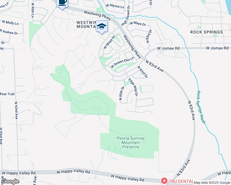 map of restaurants, bars, coffee shops, grocery stores, and more near 26051 85th Lane in Peoria