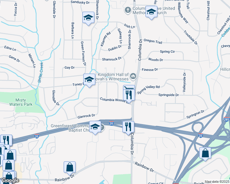 map of restaurants, bars, coffee shops, grocery stores, and more near 3349 Toney Drive in Decatur
