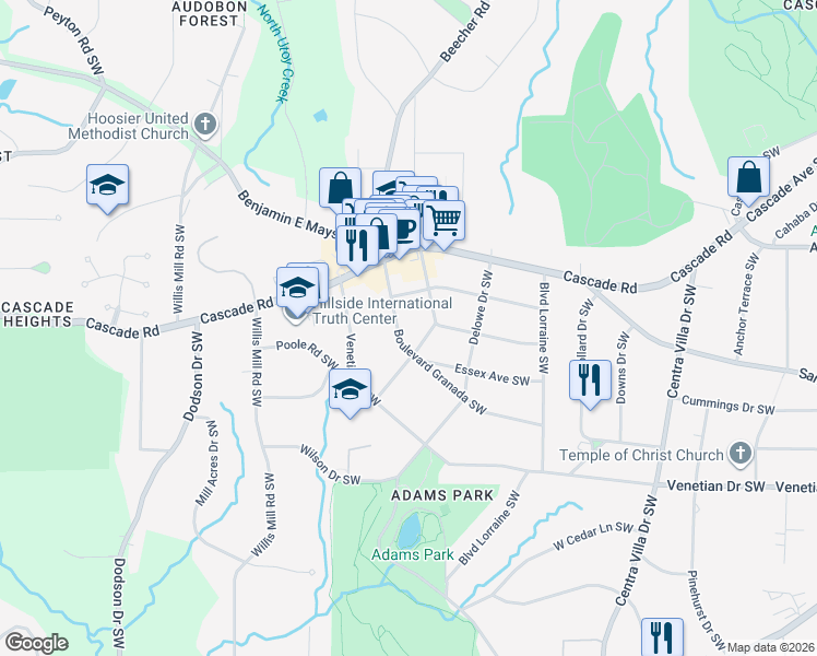 map of restaurants, bars, coffee shops, grocery stores, and more near 2289 Boulevard Granada Southwest in Atlanta