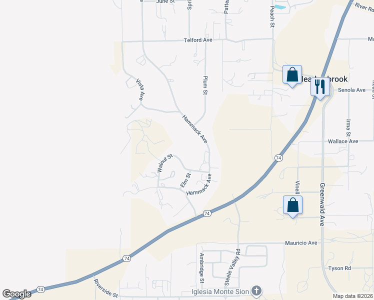 map of restaurants, bars, coffee shops, grocery stores, and more near 20250 Walnut Street in Perris
