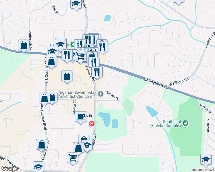 map of restaurants, bars, coffee shops, grocery stores, and more near 2253 Triple Crown Lane in Lithonia