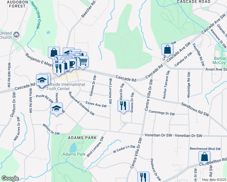 map of restaurants, bars, coffee shops, grocery stores, and more near 1314 Blvd Lorraine Southwest in Atlanta