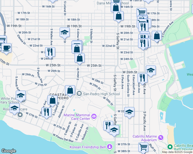 map of restaurants, bars, coffee shops, grocery stores, and more near 838 West 27th Street in Los Angeles