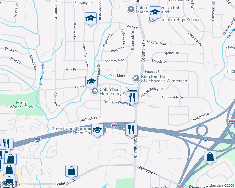 map of restaurants, bars, coffee shops, grocery stores, and more near 3349 Toney Drive in Decatur