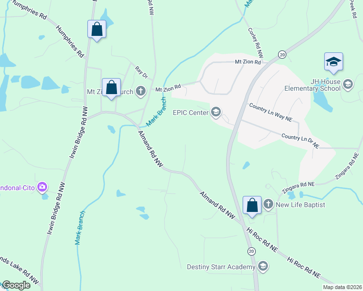 map of restaurants, bars, coffee shops, grocery stores, and more near 2870 Almand Court Northwest in Conyers