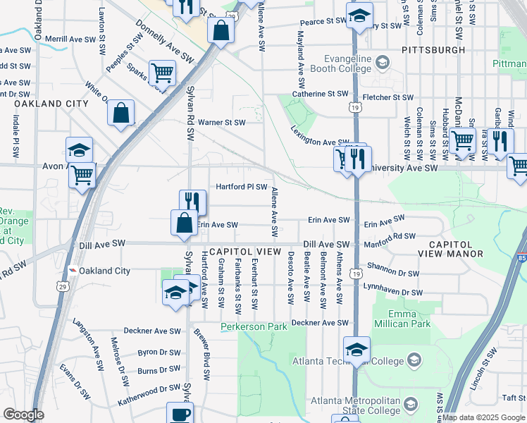 map of restaurants, bars, coffee shops, grocery stores, and more near 778 Beechwood Avenue Southwest in Atlanta