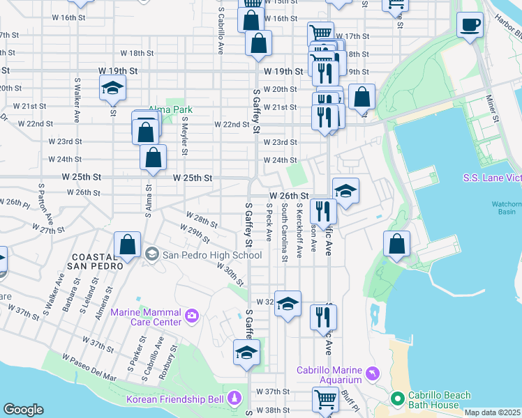 map of restaurants, bars, coffee shops, grocery stores, and more near 720 West 27th Street in Los Angeles
